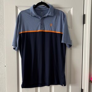 ZELOS Two-Tone Blue Polo with Orange Stripe